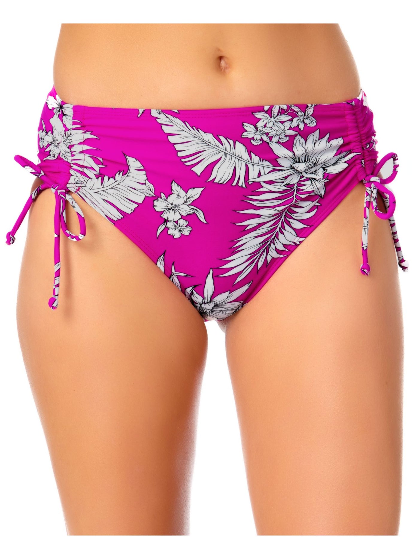 California Waves Women's Multi Color Floral Stretch Tie Details Lined Moderate Coverage Side Tie Swimsuit Bottom XL