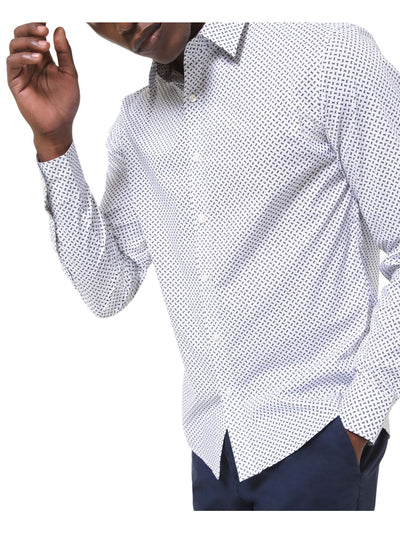 MICHAEL KORS Mens Tossed White Slim Fit Button Down Performance Stretch Casual Shirt XXL