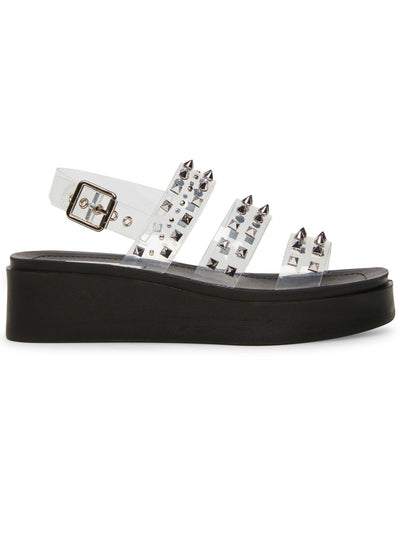 STEVE MADDEN Womens Clear 1" Platform Studded Adjustable Tera Square Toe Wedge Buckle Slingback Sandal 6.5 M