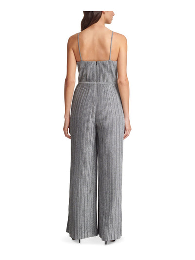 VINCE CAMUTO Womens Pleated Metallic Spaghetti Strap V Neck Party Wide Leg Jumpsuit