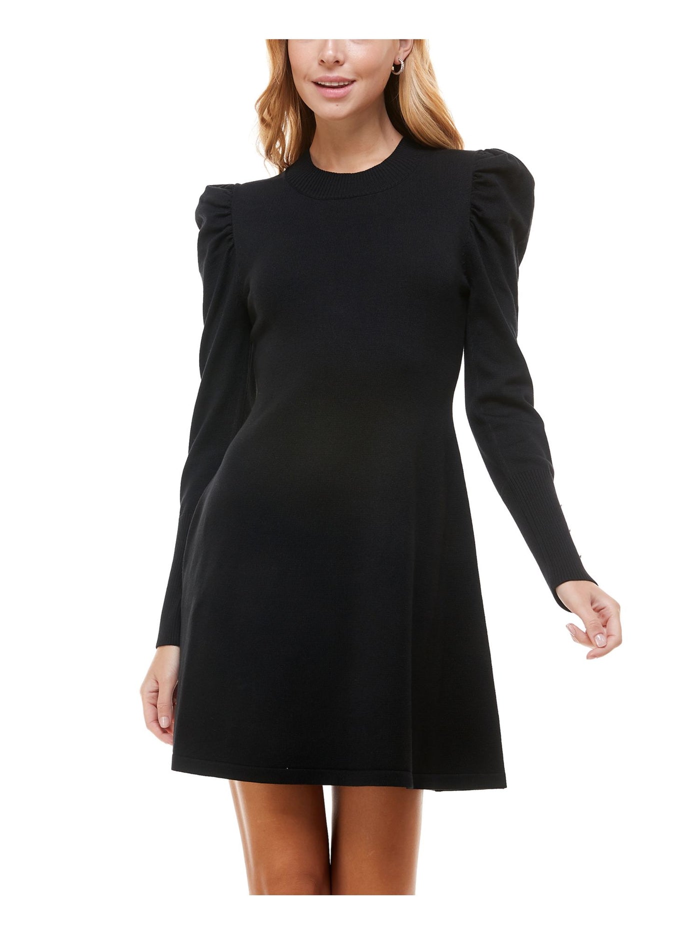 CRYSTAL DOLLS Womens Pouf Sleeve Mock Neck Above The Knee A-Line Dress