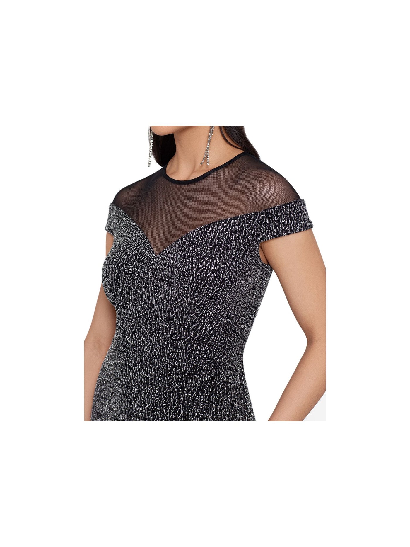 B&A  BY BETSY & ADAM Womens Textured Illusion Short Sleeve Crew Neck Full-Length Evening Sheath Dress