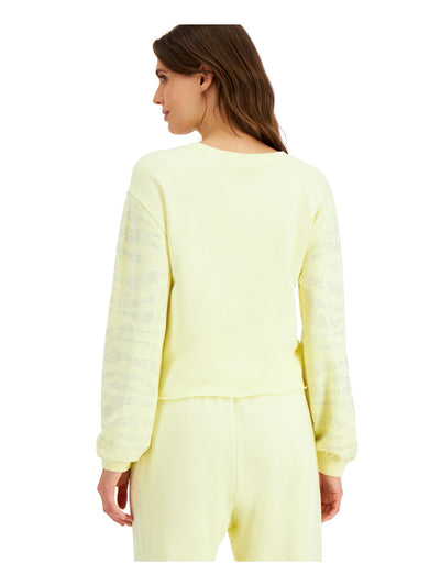 INC Womens Yellow Embellished Crew Neck Long Sleeve Sweatshirt L