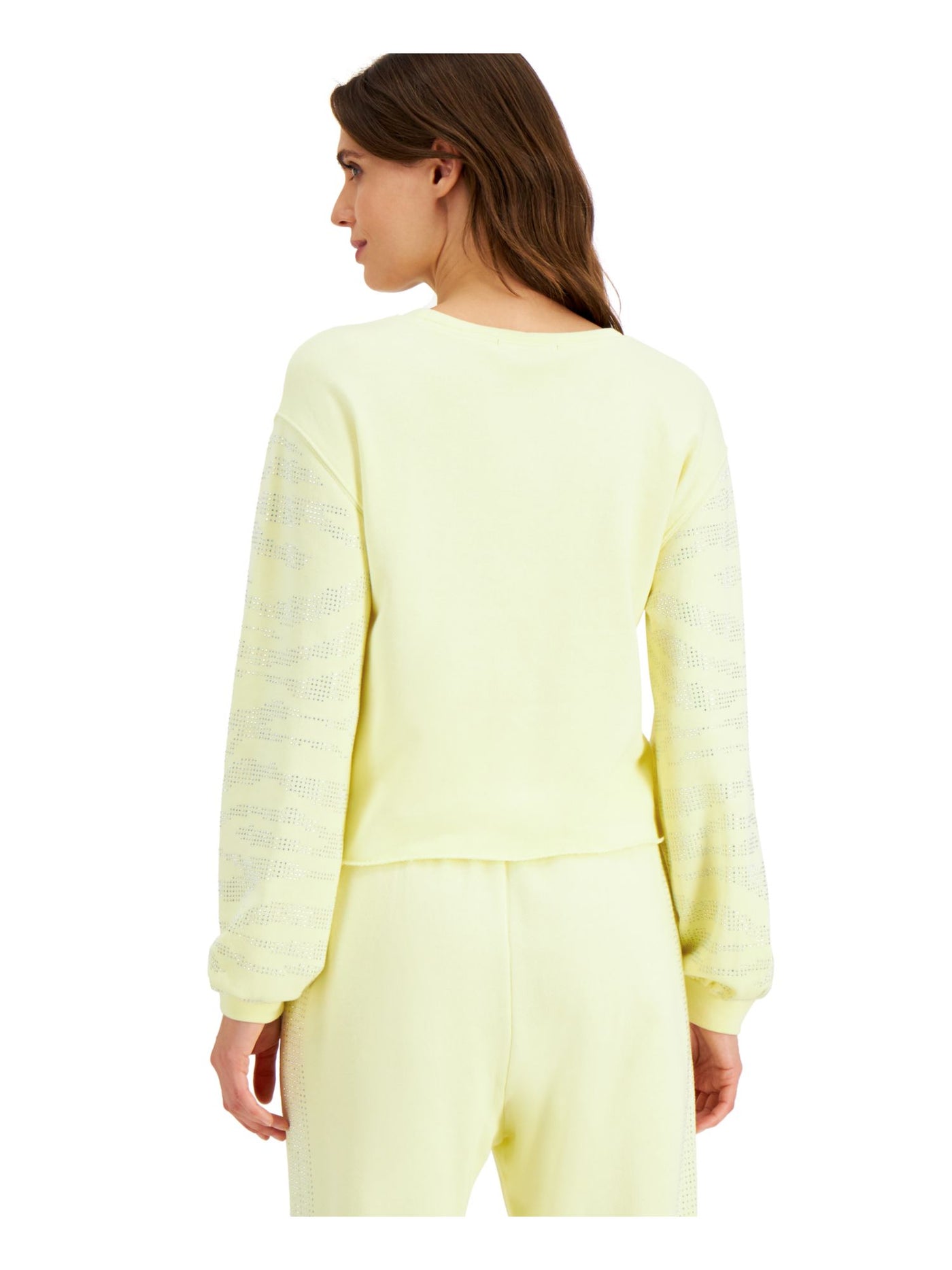 INC Womens Yellow Embellished Crew Neck Long Sleeve Sweatshirt M