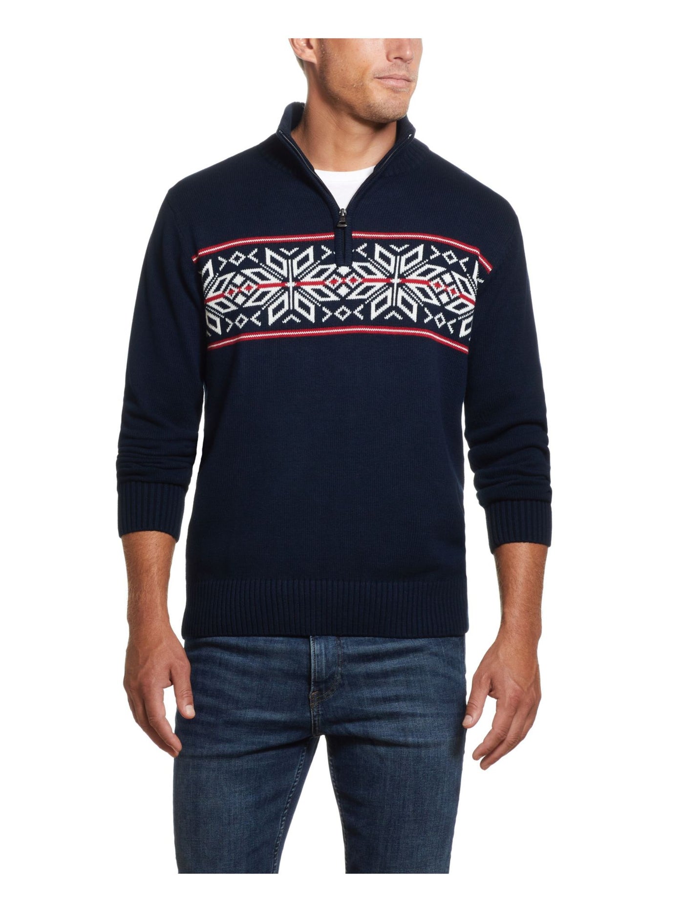 WEATHERPROOF VINTAGE Mens Navy Stand Collar Classic Fit Quarter-Zip Cotton Pullover Sweater XL