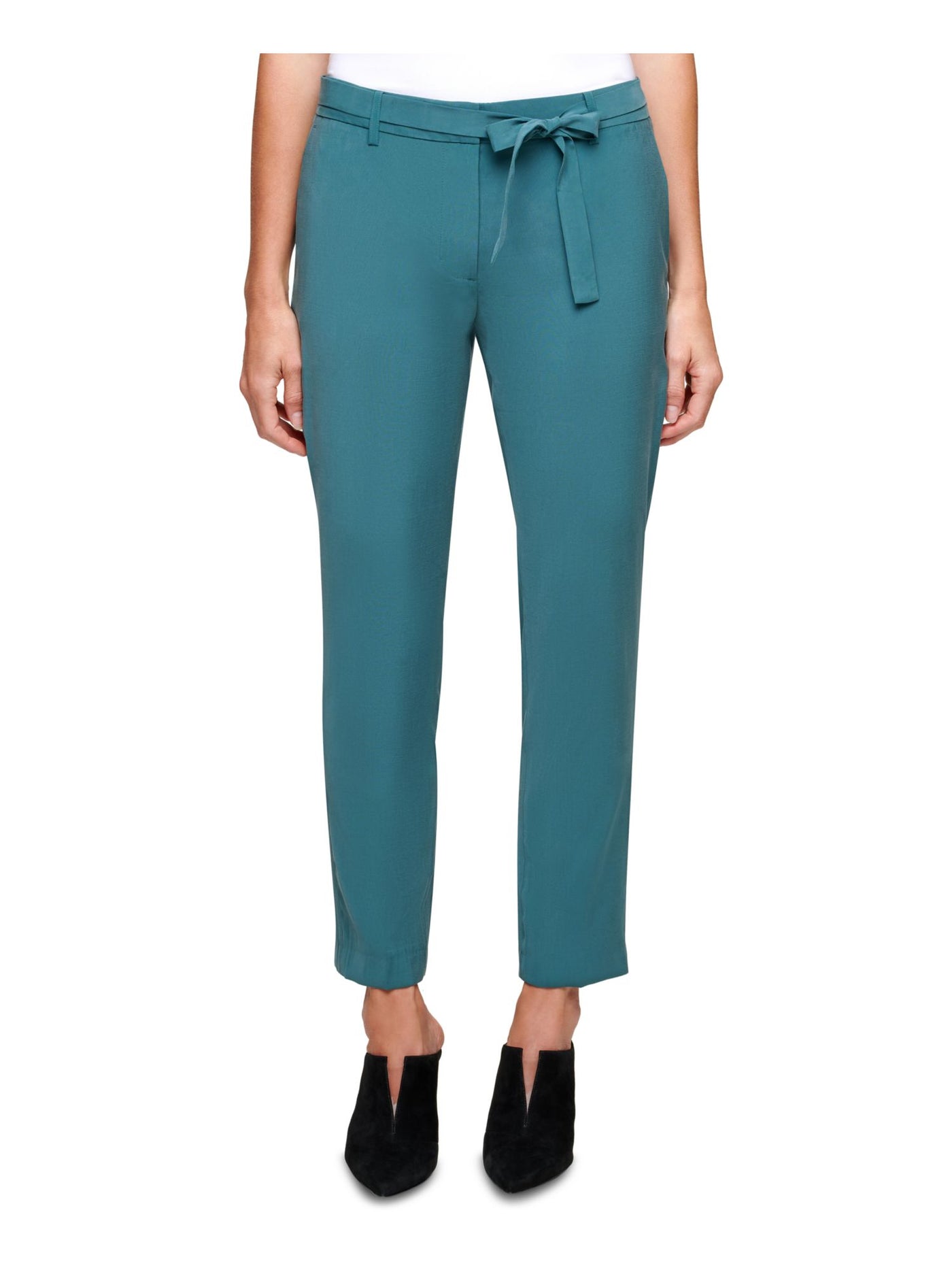 DKNY Womens Green Belted Tie Straight leg Pants 6