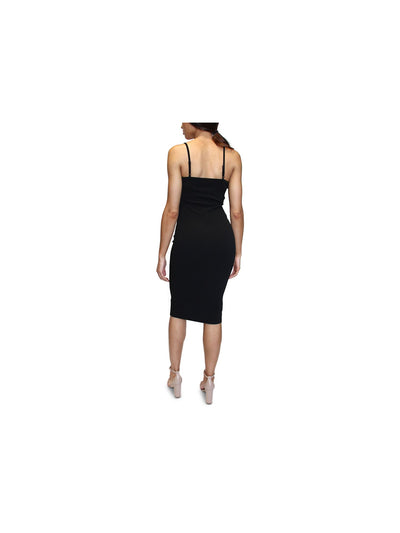 DONT YOU DARE Womens Black Ruffled Spaghetti Strap V Neck Midi Party Body Con Dress XS