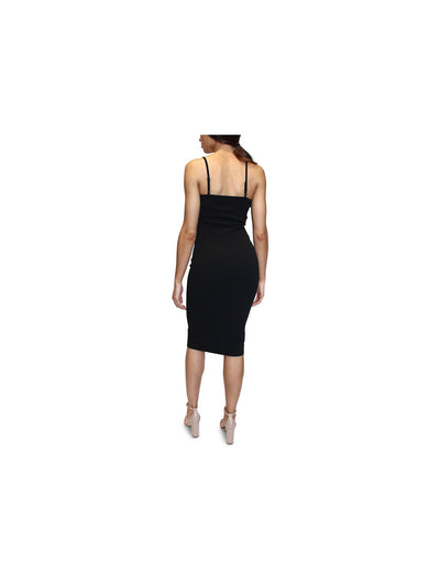 DONT YOU DARE Womens Black Textured Ruffled Spaghetti Strap V Neck Midi Party Body Con Dress Juniors XL