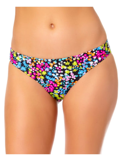 California Waves Women's Black Floral Stretch Lined Moderate Coverage Hipster Swimsuit Bottom L