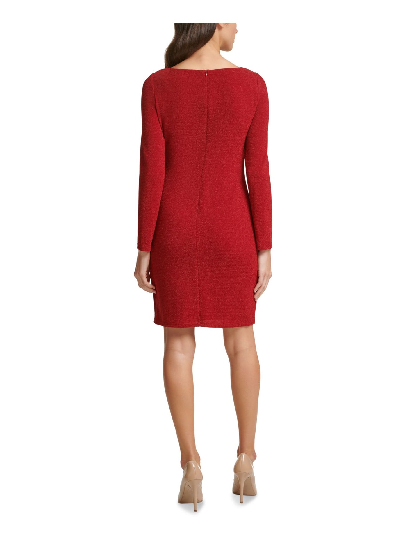 JESSICA HOWARD Womens Glitter Long Sleeve Boat Neck Above The Knee Cocktail Sheath Dress