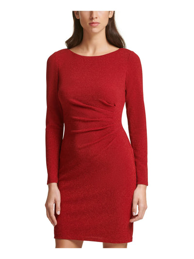 JESSICA HOWARD Womens Glitter Long Sleeve Boat Neck Above The Knee Cocktail Sheath Dress