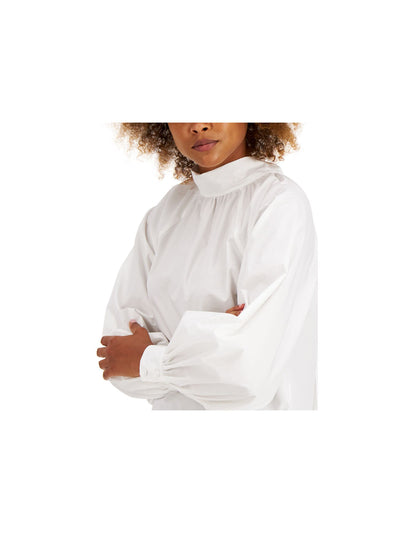 INC Womens White Long Sleeve Tie Neck Top XS
