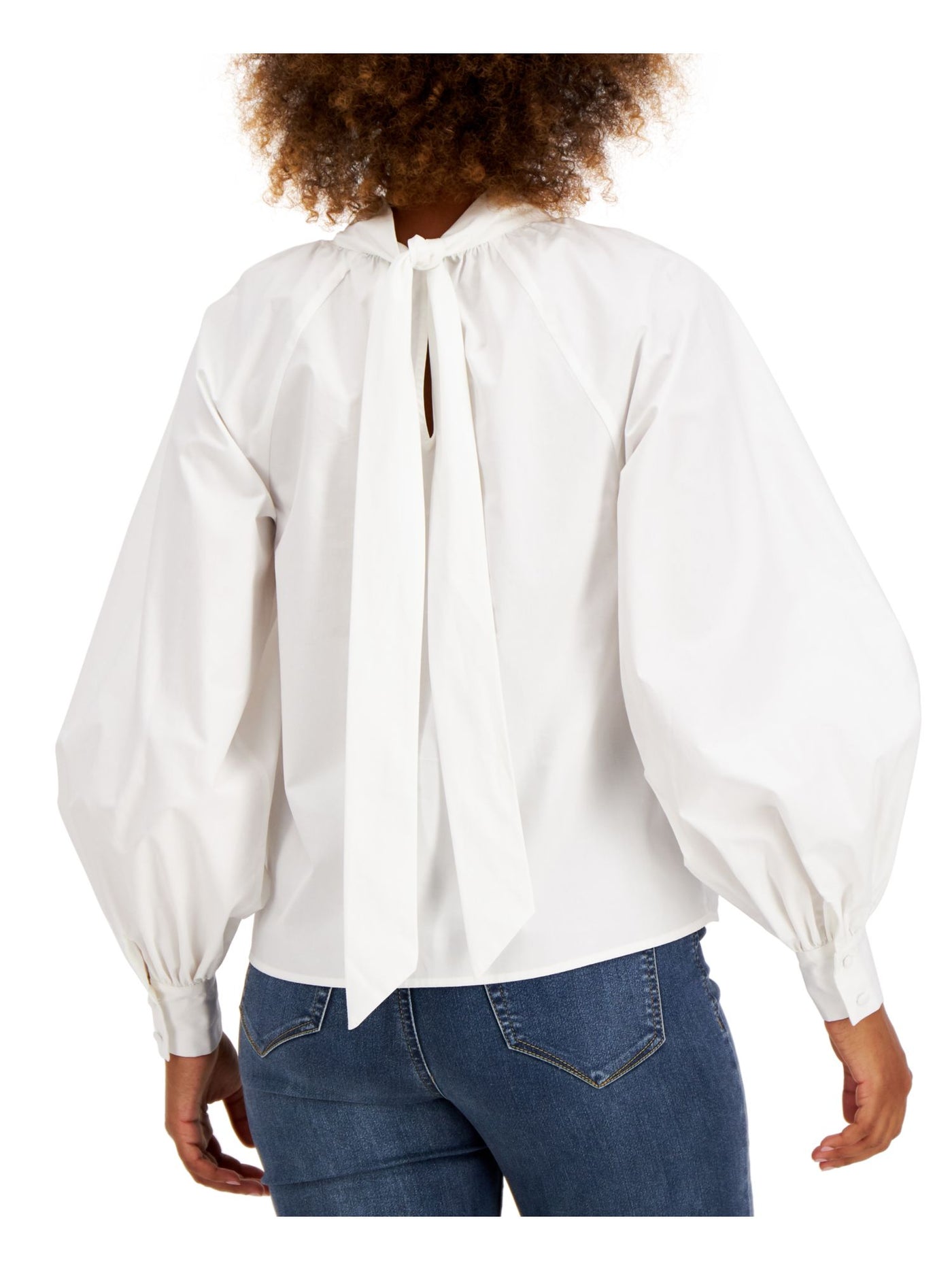 INC Womens White Long Sleeve Tie Neck Top XS