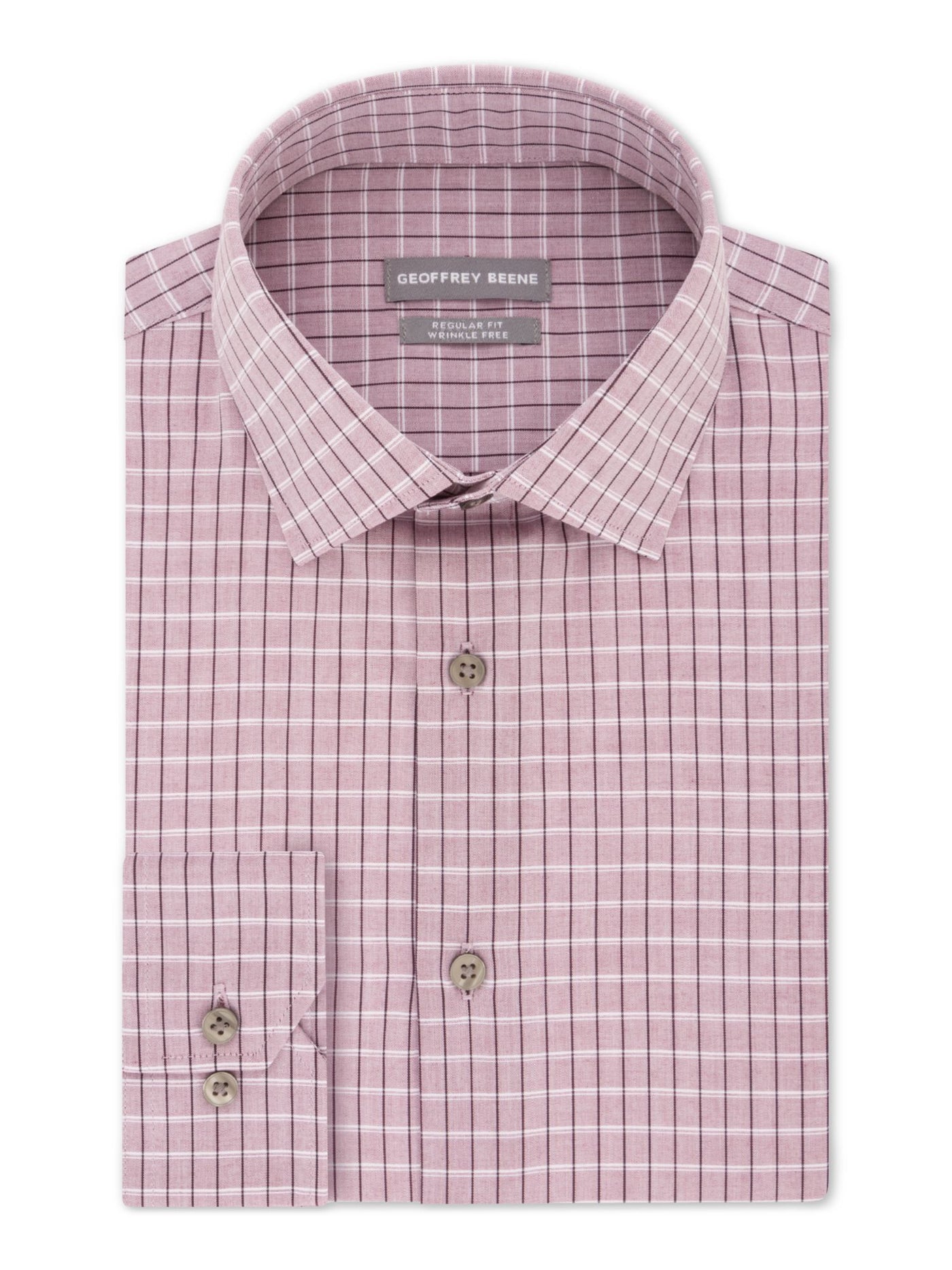 GEOFFREY BEENE Mens Red Easy Care, Check Spread Collar Classic Fit Wrinkle Free Dress Shirt S 14/14.5- 32/33
