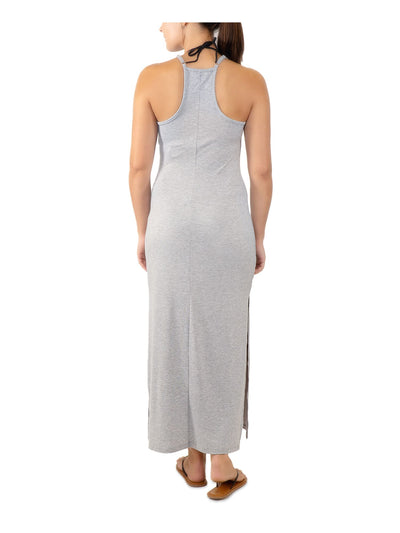 MIKEN SWIM Women's Gray Racerback Maxi Slit Dress Adjustable Deep V Neck Swimsuit Cover Up S