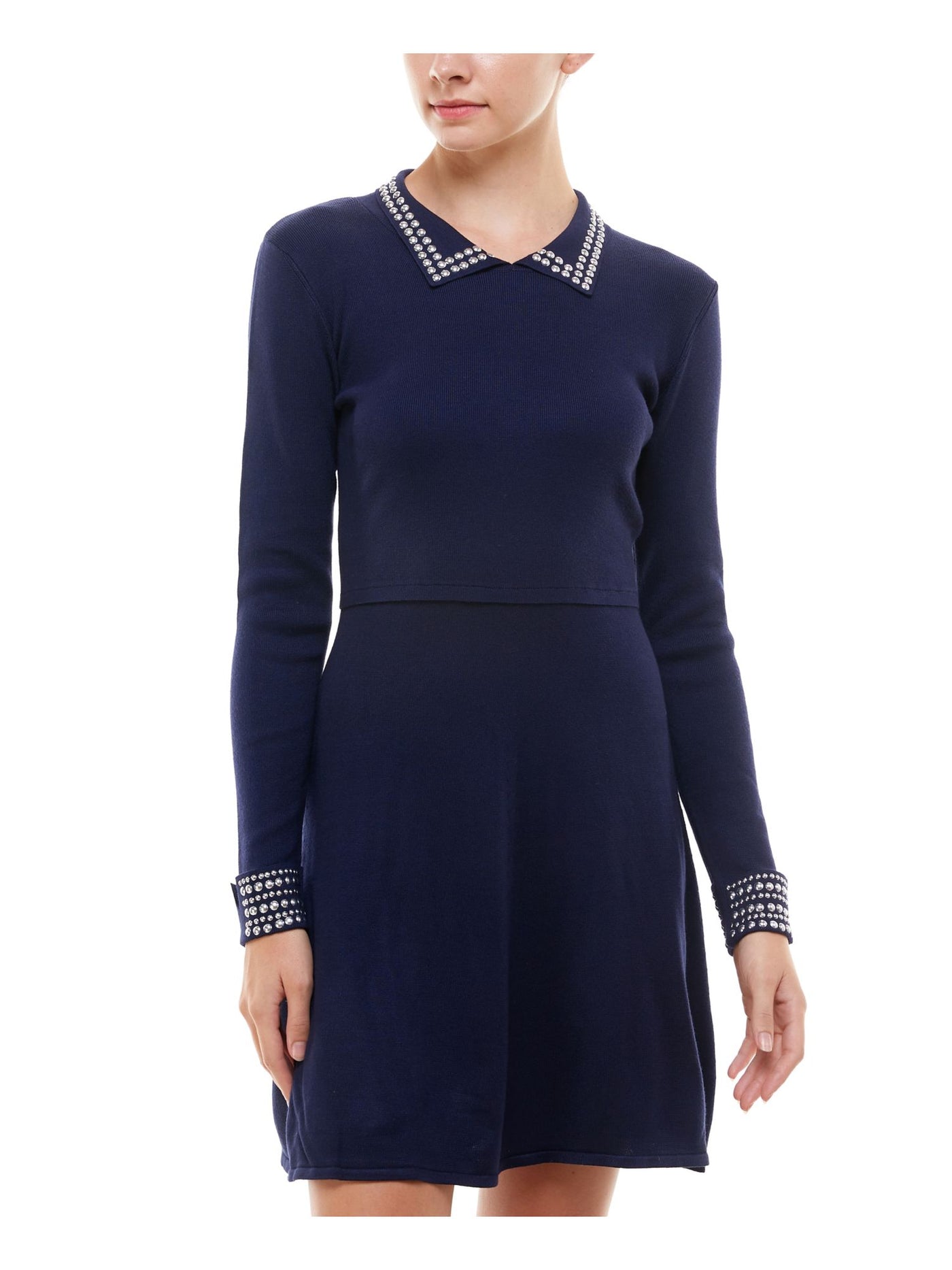Rosie Harlow Womens Embellished Polo Long Sleeve Collared Short Fit + Flare Dress