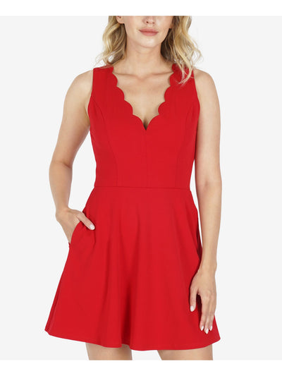 SPEECHLESS Womens Red Pocketed Scalloped Sleeveless V Neck Short Party Fit + Flare Dress Juniors S