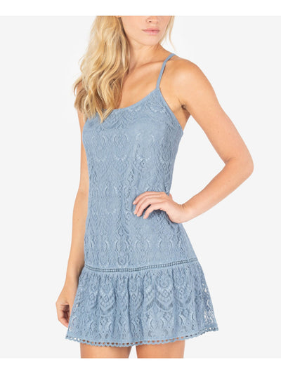 SPEECHLESS Womens Light Blue Lace Spaghetti Strap Scoop Neck Mini Cocktail Fit + Flare Dress M