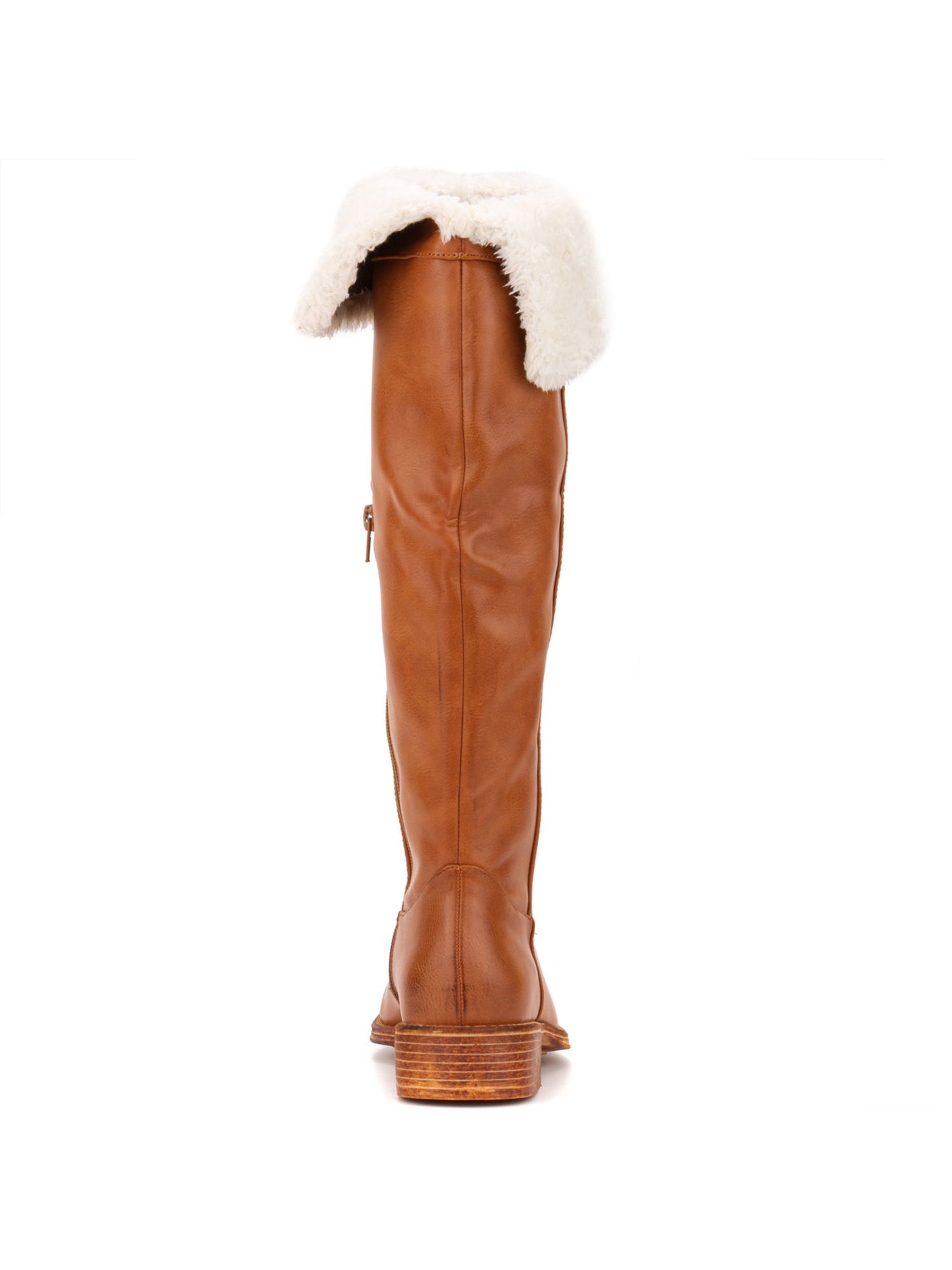 OLIVIA MILLER Womens Brown Plush Cuff Wide Calf Helix Round Toe Block Heel Zip-Up Riding Boot 6