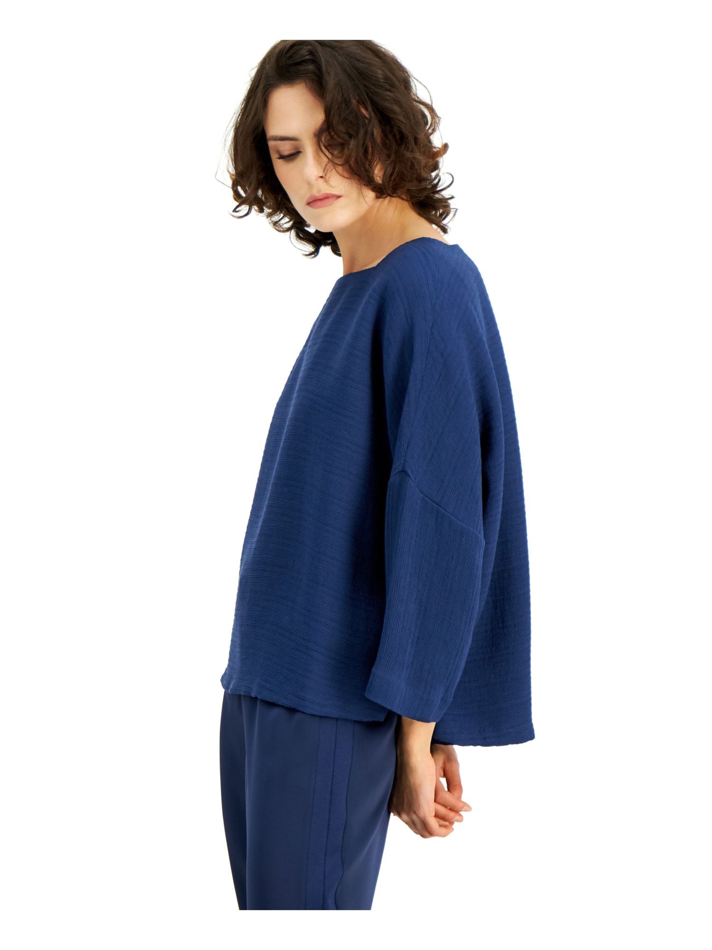 ALFANI Womens Blue Long Sleeve Scoop Neck Blouse XS