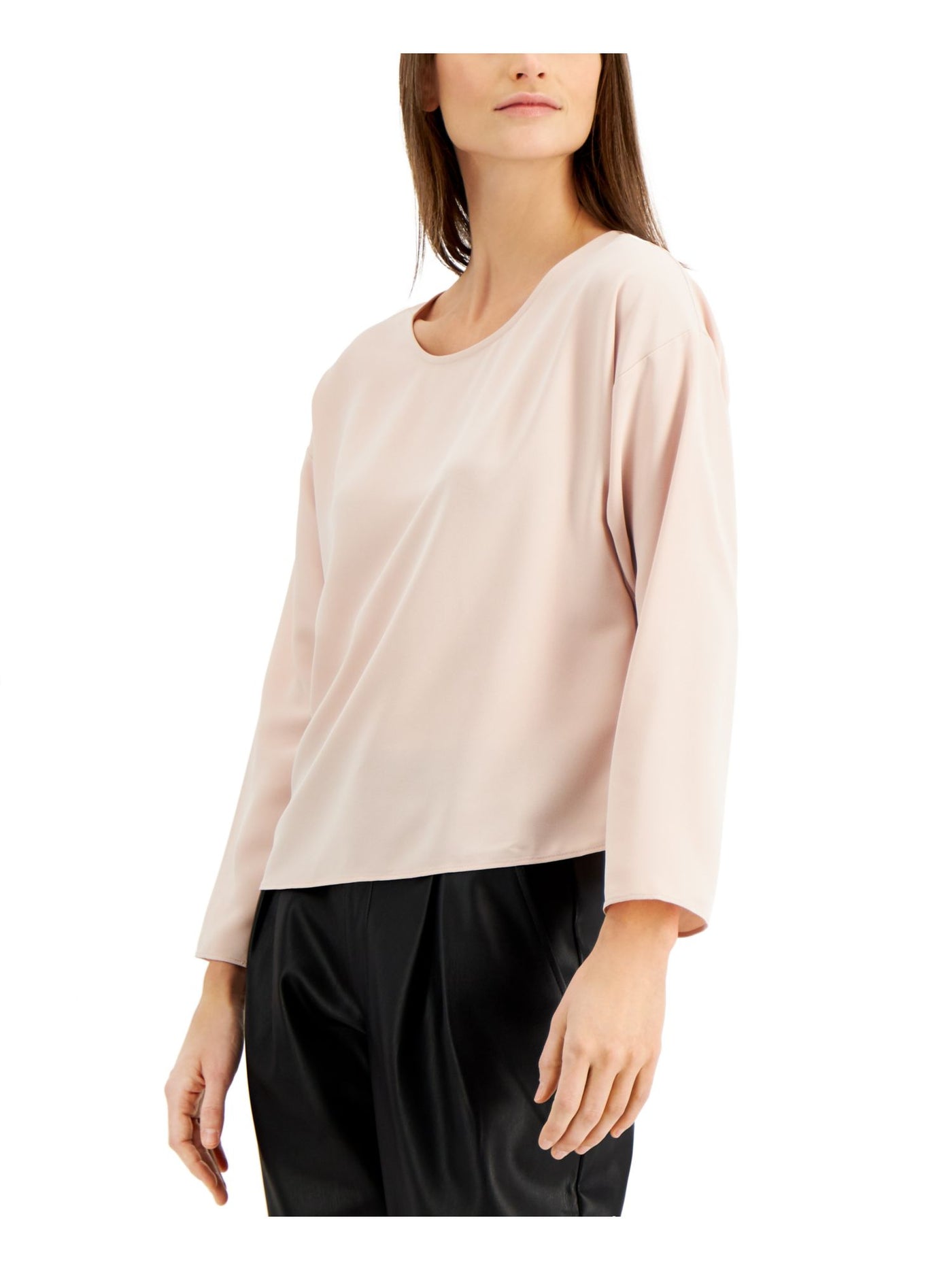 ALFANI Womens Pink Long Sleeve Scoop Neck Top L