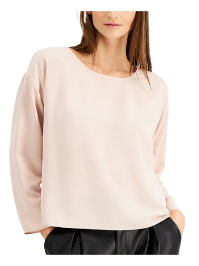 ALFANI Womens Pink Long Sleeve Scoop Neck Top L