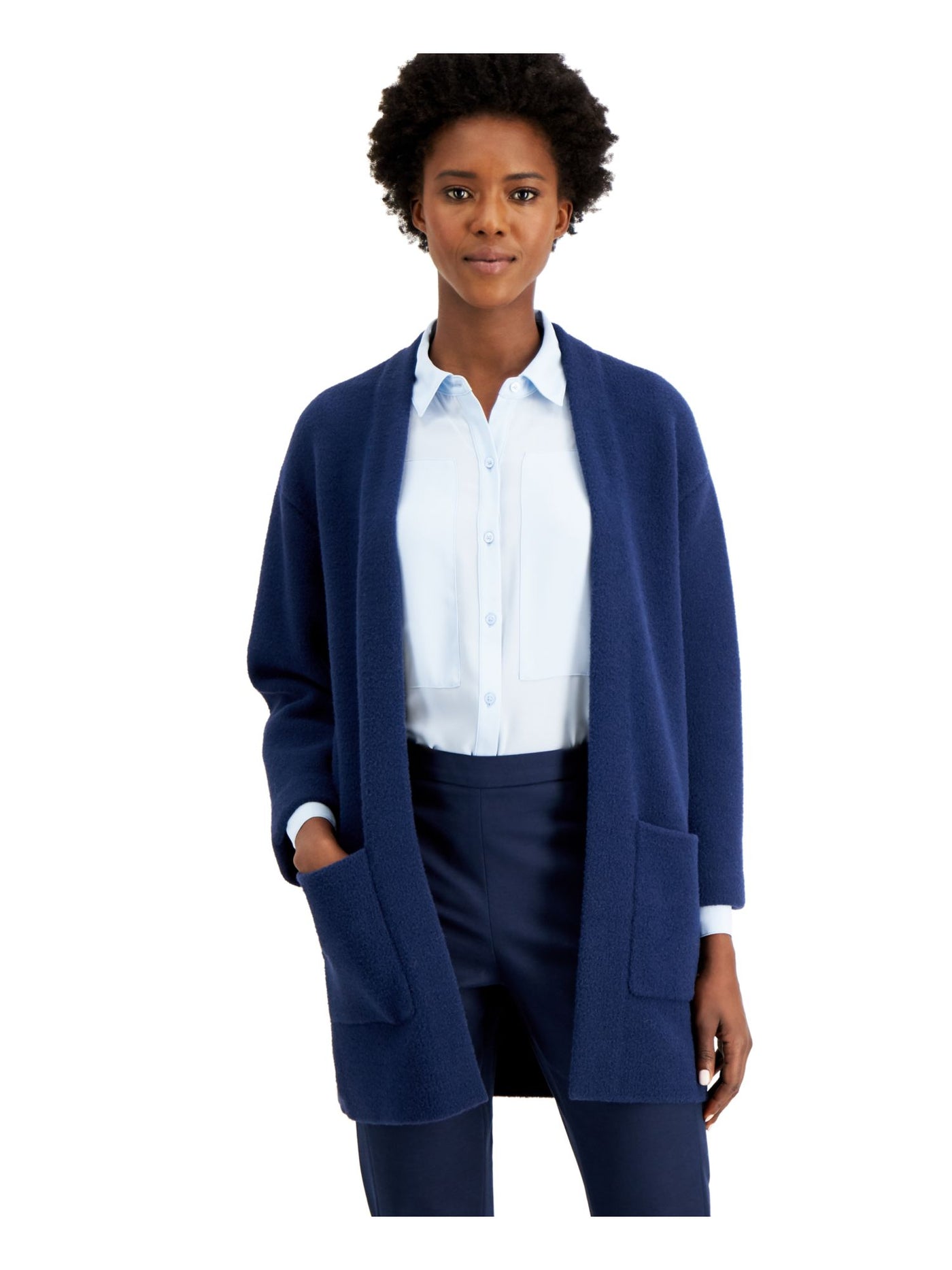 ALFANI Womens Navy Pocketed Open Cardigan Sweater XL
