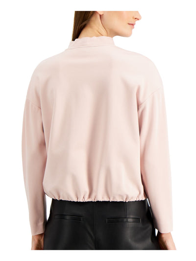 ALFANI Womens Long Sleeve Mock Neck Bungee-Hem Top