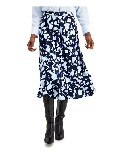 ALFANI Womens Navy Buttoned Printed Midi A-Line Skirt Size: S