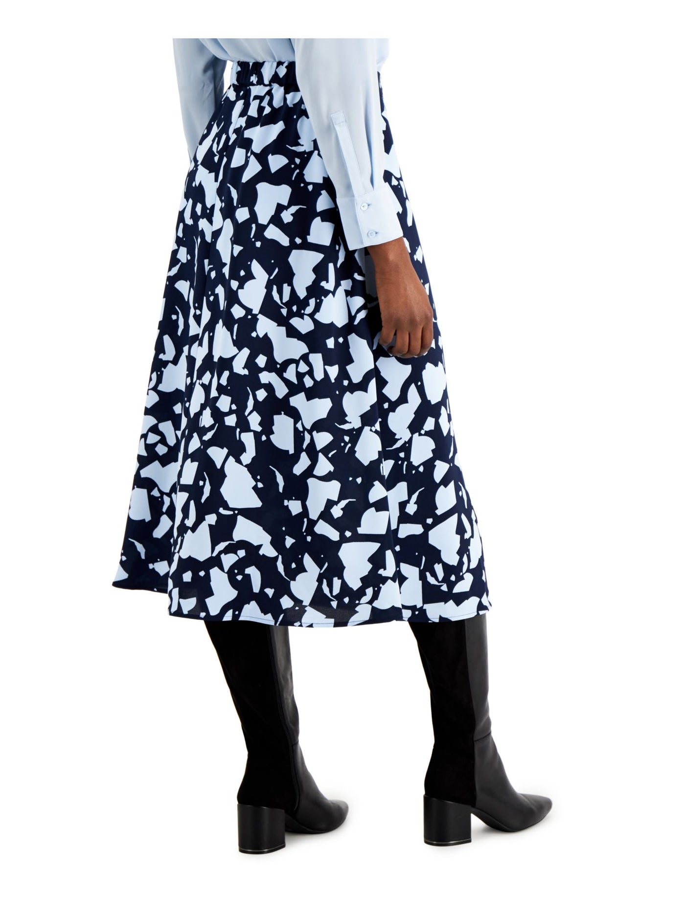 ALFANI Womens Navy Buttoned Printed Midi A-Line Skirt Size: S