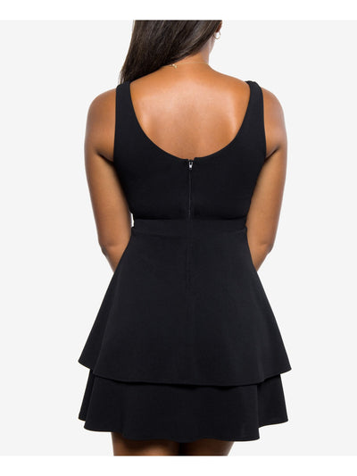 B DARLIN Womens Black Zippered Layered Sleeveless V Neck Short Party A-Line Dress Juniors 3\4