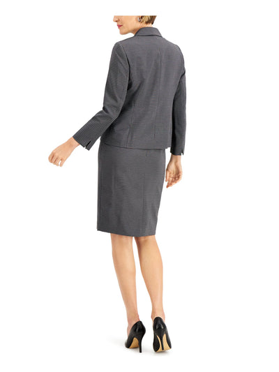 LE SUIT Womens Gray Textured Button Closure Shoulder Pads Printed Wear To Work Blazer Jacket Petites 4P
