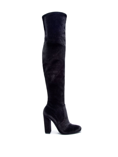 CHINESE LAUNDRY Womens Black Comfort Brenda Round Toe Block Heel Zip-Up Velvet Dress Boots 8.5 M