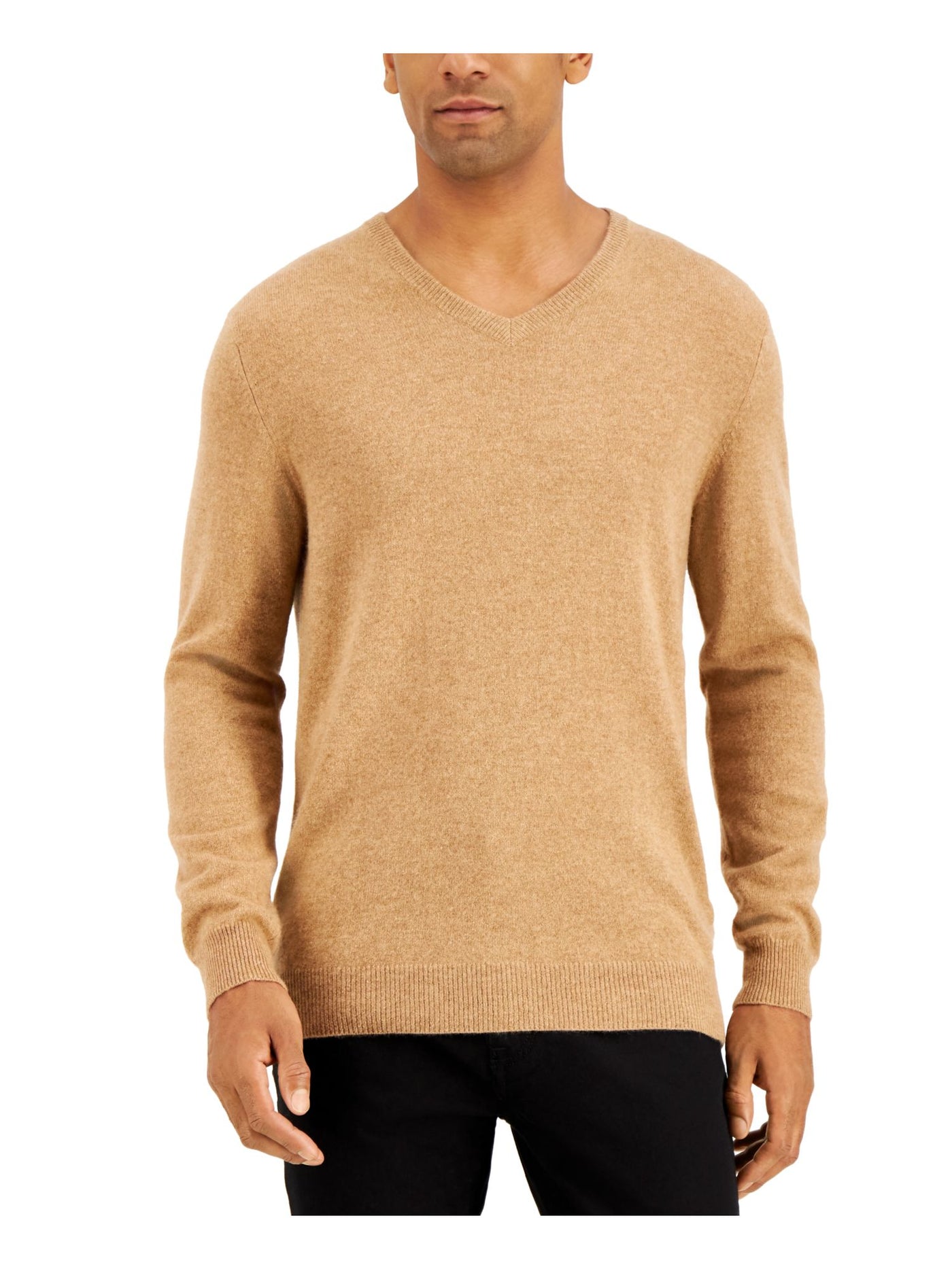 CLUBROOM Mens Beige V Neck Classic Fit Merino Blend Pullover Sweater XL