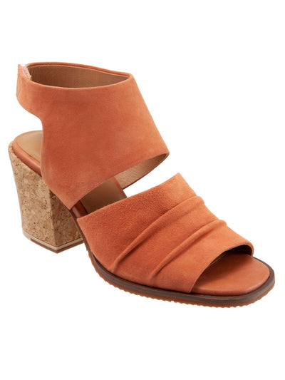 SAVA Womens Coral Orange Cork Slip Resistant Ankle Strap Cushioned Becca Round Toe Block Heel Leather Heeled Sandal 38 W