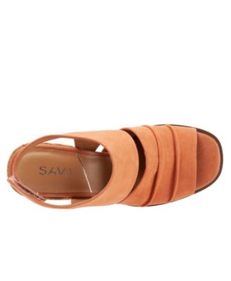 SAVA Womens Coral Orange Cork Slip Resistant Ankle Strap Cushioned Becca Round Toe Block Heel Leather Heeled W