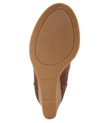 NAUTICA Womens Brown Plushed Lined Galva Almond Toe Wedge Lace-Up Boots Shoes