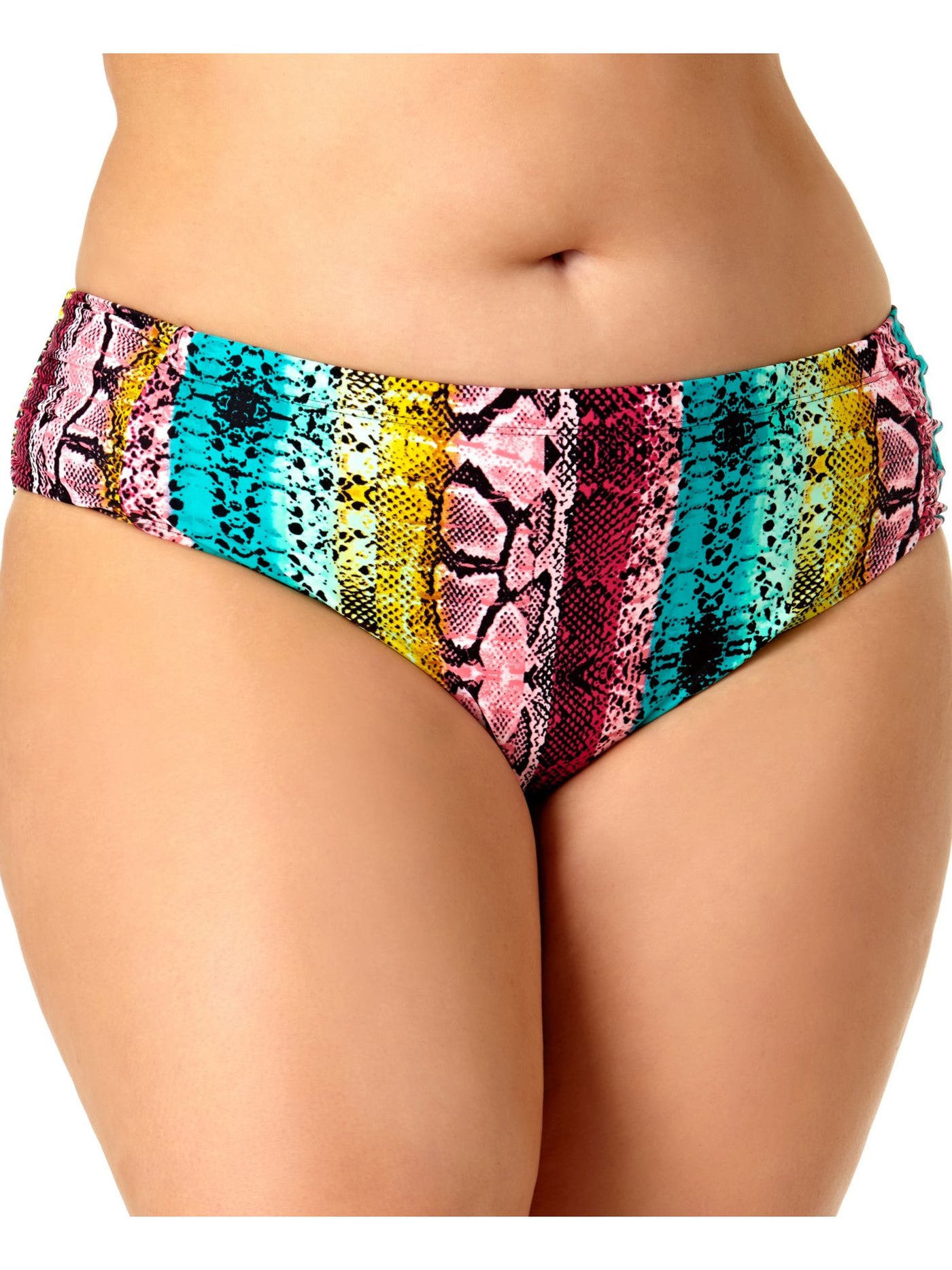 ALLURE Women's Multi Color Snake Print Stretch Lined Moderate Coverage Hipster Swimsuit Bottom 0 12-14