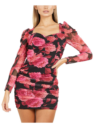 QUIZ Womens Pink Floral Long Sleeve Short Evening Body Con Dress 4