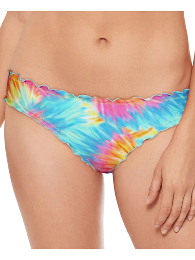 SALT + COVE Women's Multi Color Tie Dye Stretch Cheeky Limited Coverage Ruffled Hipster Swimsuit Bottom XS