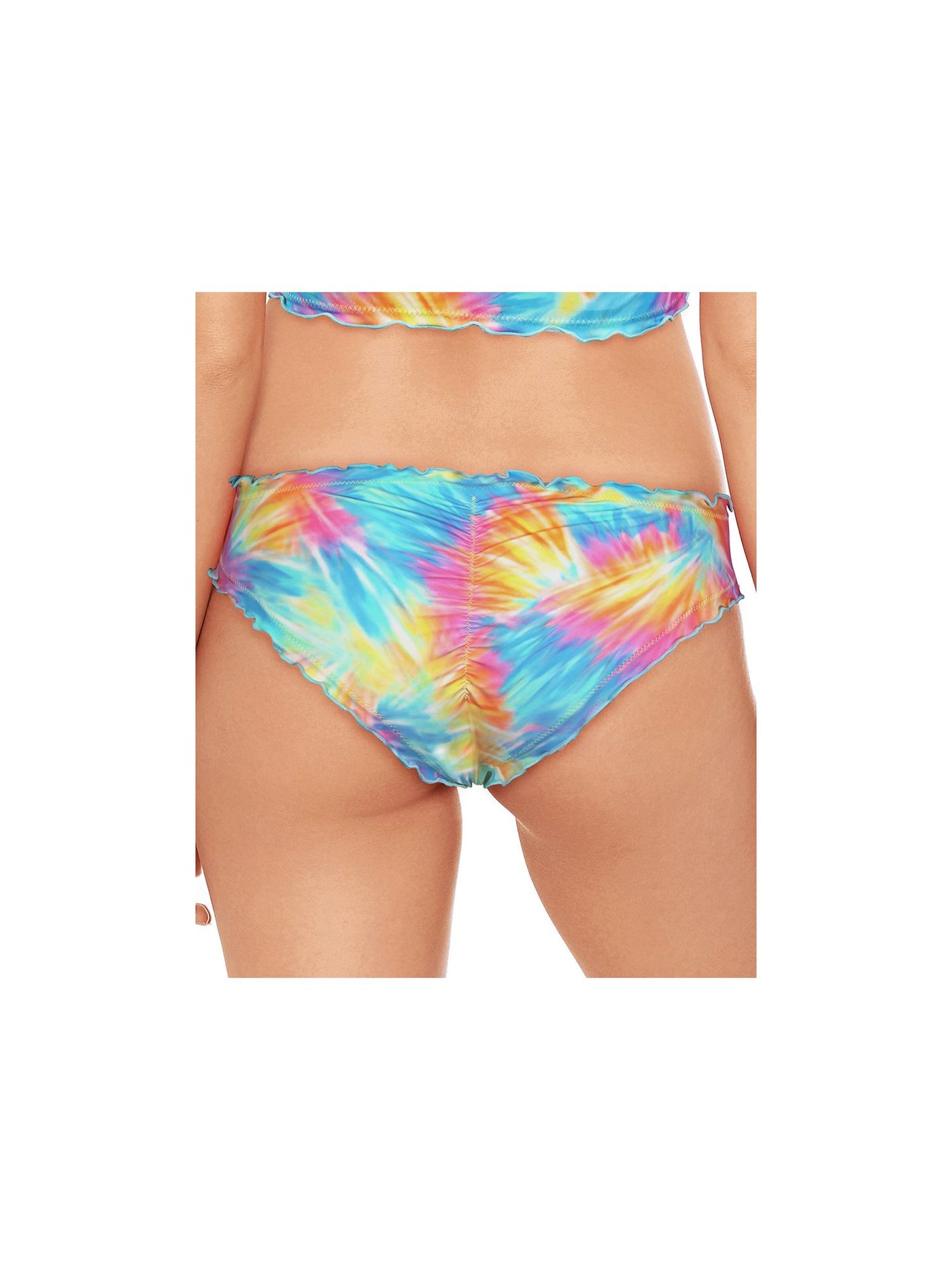 SALT + COVE Women's Multi Color Tie Dye Stretch Cheeky Limited Coverage Ruffled Hipster Swimsuit Bottom XS