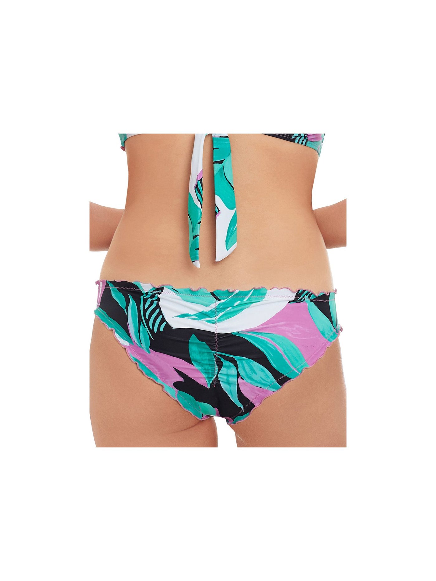 SALT + COVE Women's Aqua Printed Stretch Cheeky Fit Lined Bikini Ruffled Hipster Swimsuit Bottom S