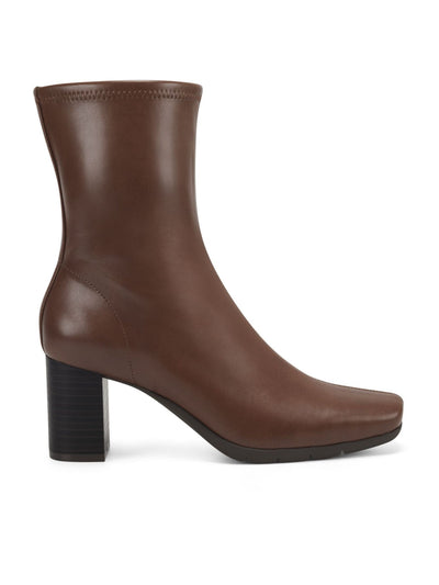 AEROSOLES Womens Brown Stretch Comfort Miley Square Toe Block Heel Zip-Up Booties 8.5 M