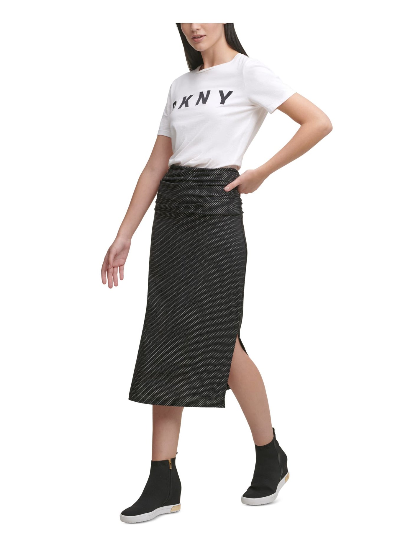 DKNY Womens Black Speckle Midi Evening Pencil Skirt L