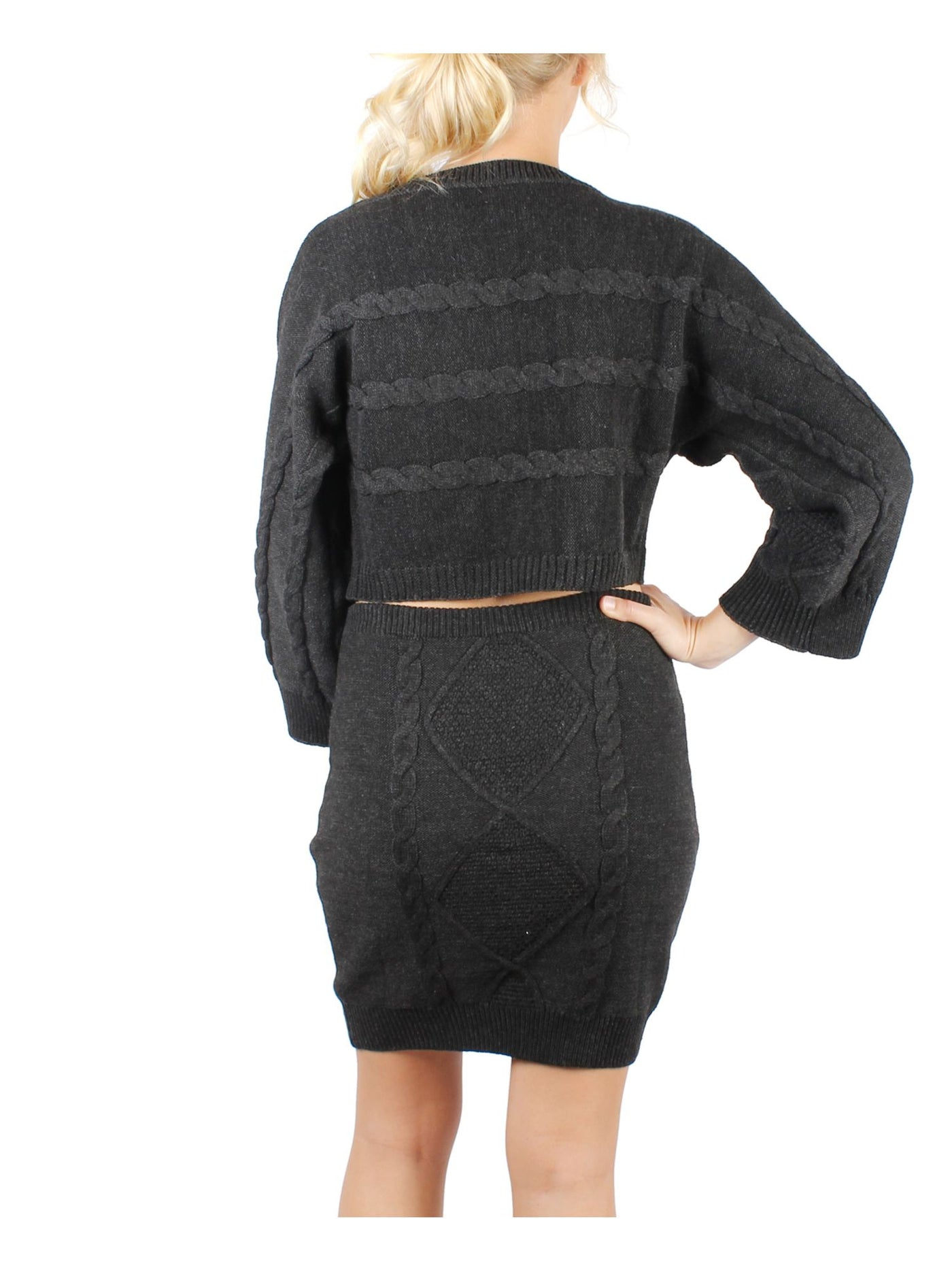 CRYSTAL DOLLS Womens Bell Sleeve Crew Neck Crop Top Sweater