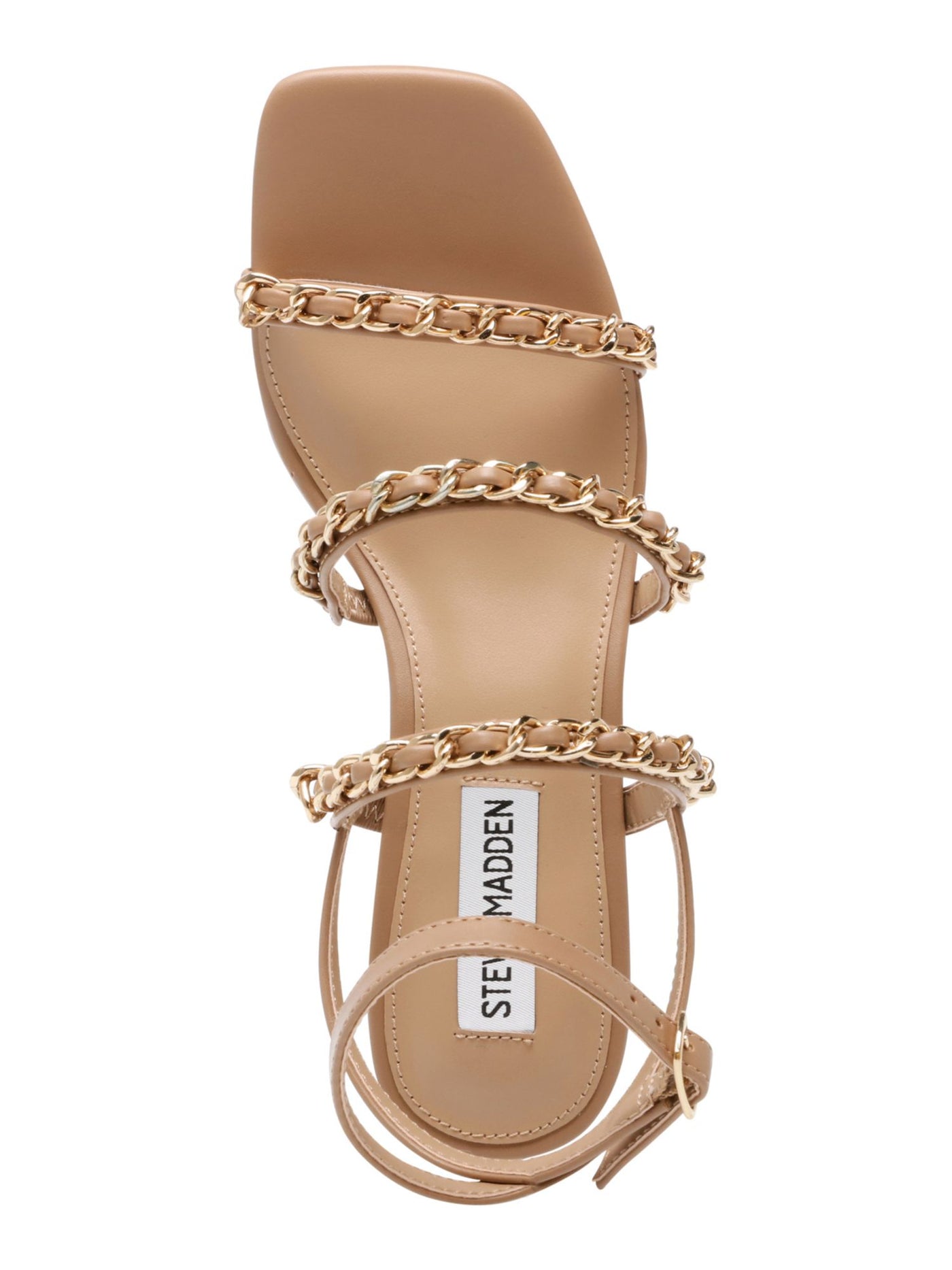 STEVE MADDEN Womens Tan Beige Chain Accent Ankle Strap Adjustable Strap Interested Square Toe Block Heel Buckle Dress Sandals Shoes 11 M