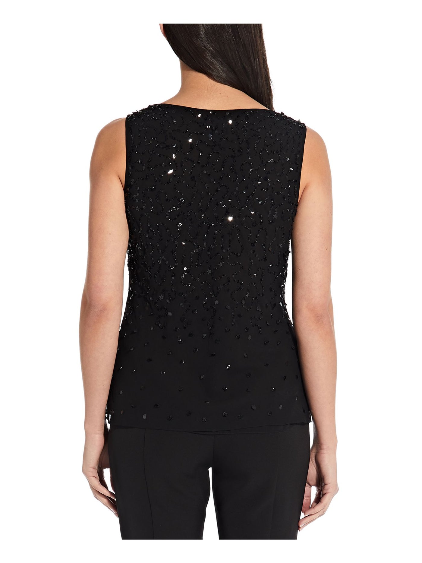 ADRIANNA PAPELL Womens Black Embellished Beaded Lined Sleeveless Cowl Neck Evening Top L