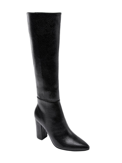 JANE AND THE SHOE Womens Black Snakeskin Padded Fay Pointy Toe Block Heel Zip-Up Heeled Boots 8.5 M