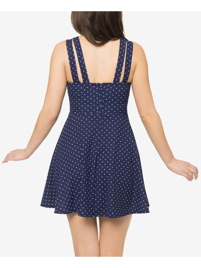 B DARLIN Womens Navy Zippered Double Strap Polka Dot Square Neck Mini Fit + Flare Dress 5\6