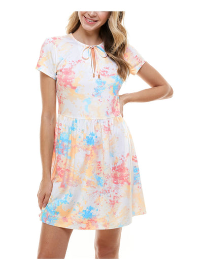 BEBOP Womens Coral Tie Dye Short Sleeve Keyhole Short Sheath Dress M